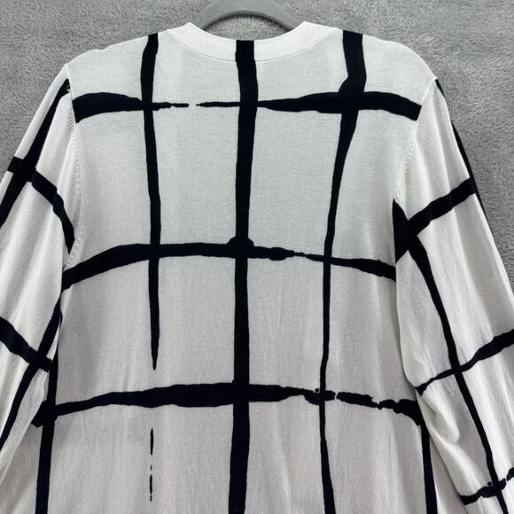 Chicos Cardigan Women 3 XL/16 White Black Abstract Long Open Front Long Sleeve - Picture 7 of 13